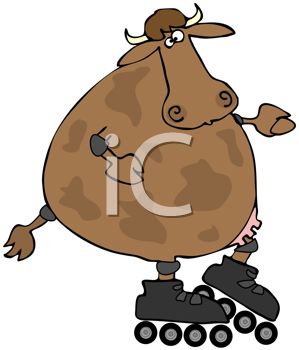 299x350 A Humerous Clip Art Illustration Of A Cow Wearing Roller Skates