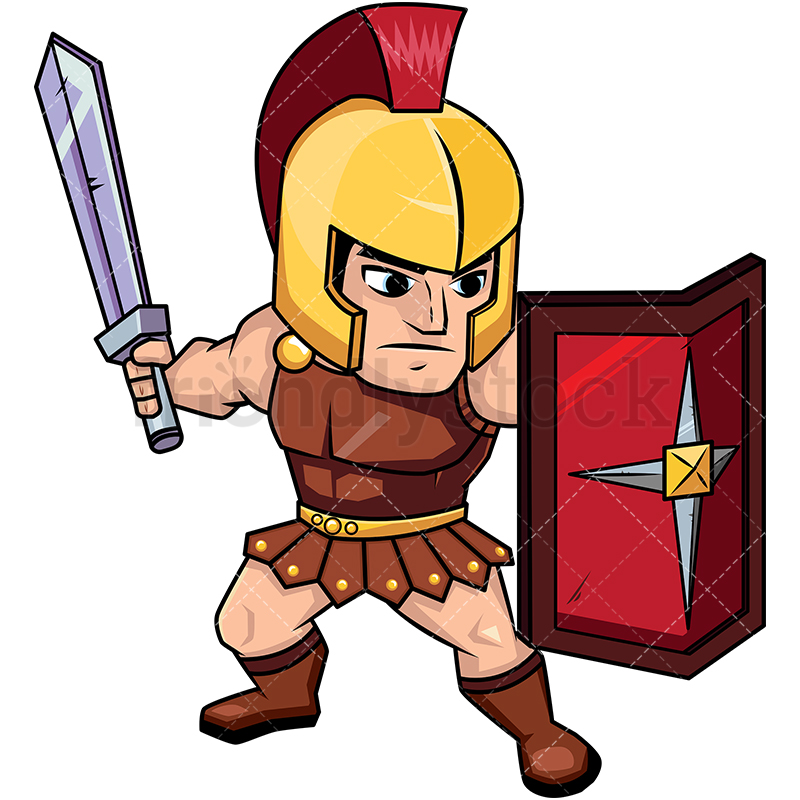 800x800 Roman Soldier On Guard With Shield Cartoon Vector Clipart