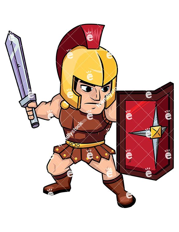 585x755 Roman Soldier On Guard With Shield Vector Cartoon Clipart