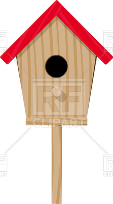 223x400 Wooden Birdhouse With A Red Roof View From The Entrance Side