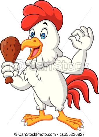 340x470 Vector Illustration Of Cartoon Rooster Holding Fried Chicken