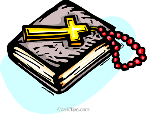 480x374 Holy Bible With Crucifix And Beads Royalty Free Vector Clip Art