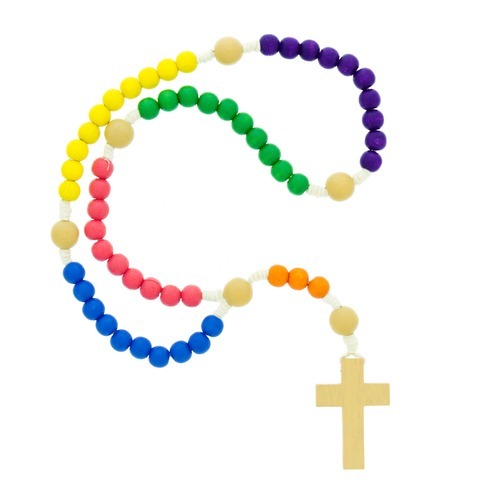 500x500 Wood Multi Colored Children's Corded Rosary The Catholic Company