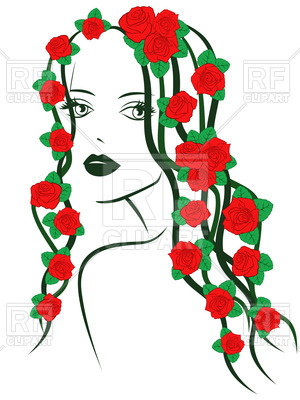300x400 Outline Of Woman With Beautiful Red Roses On Hair Royalty Free