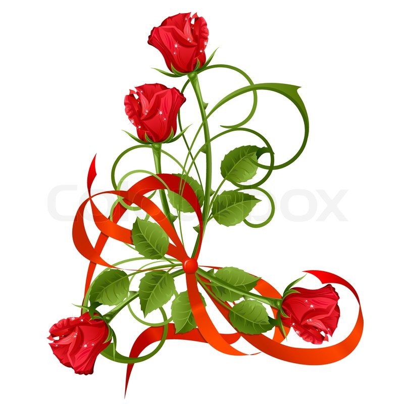 800x800 Bouquet Of Red Roses And Bow Stock Vector Colourbox