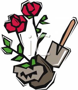 260x300 A Shovel And A Rosebush Clip Art Image