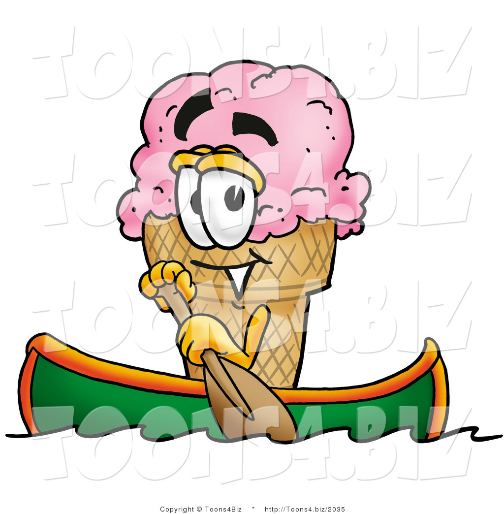 1024x1044 Illustration Of A Cartoon Ice Cream Cone Mascot Rowing A Boat By