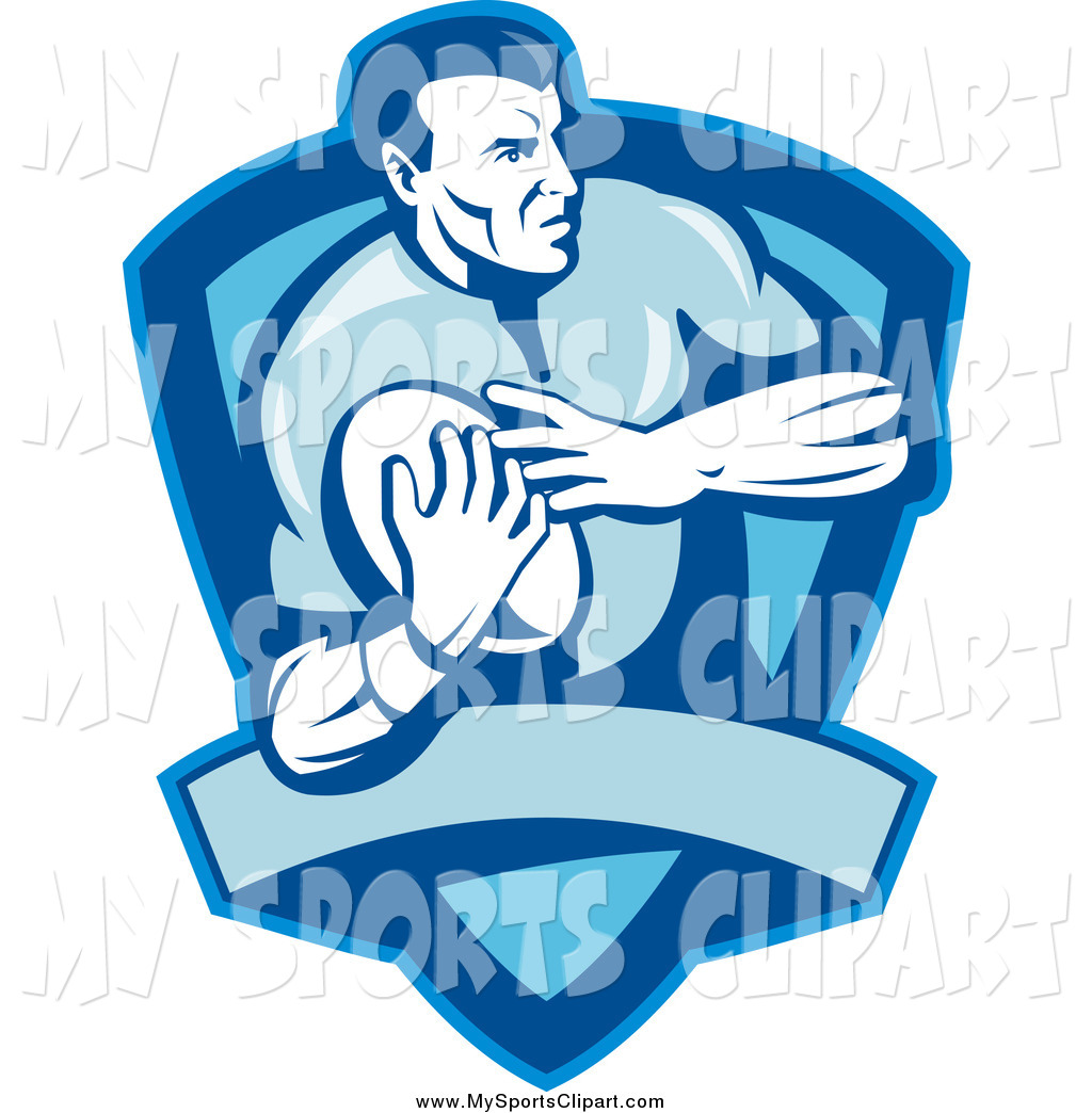 1024x1044 Sports Clip Art Of A Blue Rugby Football Player Shield And Banner