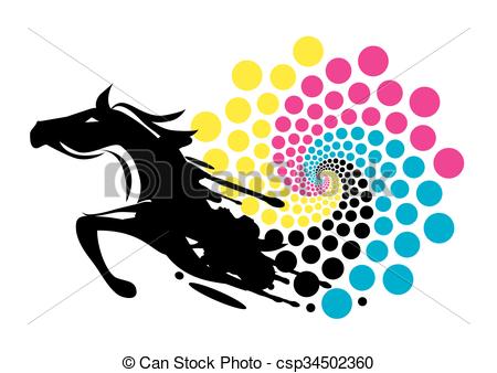 450x338 Horse Print Color Circle. Black Running Horse