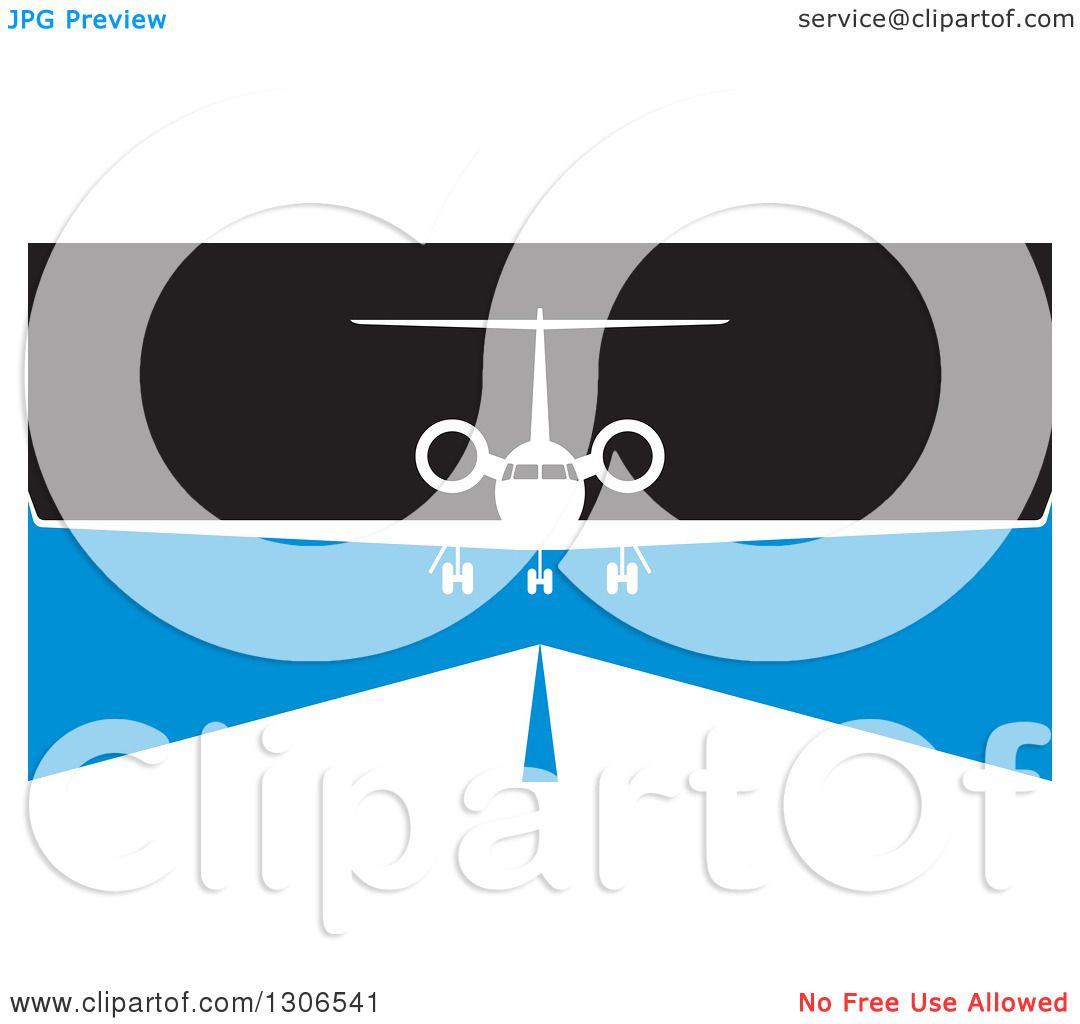 1080x1024 Clipart Of An Airplane Over A Runway In Blue Black And White