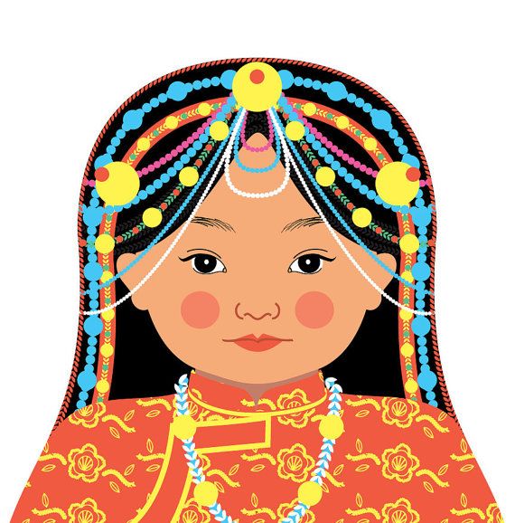 570x578 Tibetan Wall Art Print Features Culturally Traditional Dress Drawn