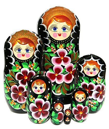 422x500 Nata Russian Nesting Dolls 7 Piece Set Black Floral