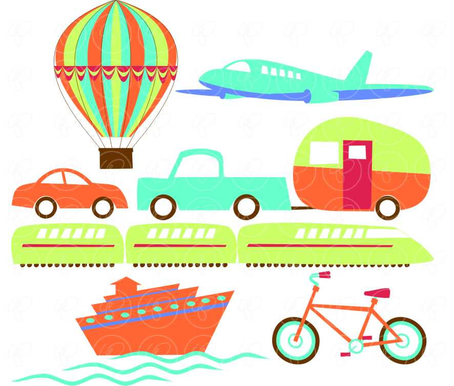 886x754 Let's Go Digital Clip Art Set Hot Air Balloon Airplane Train Car