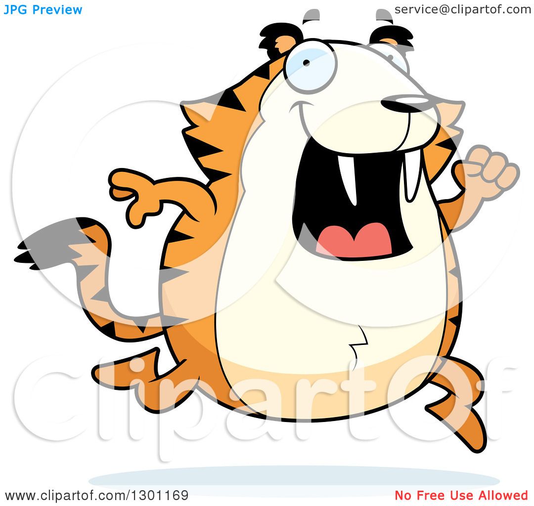 1080x1024 Clipart Of A Cartoon Happy Chubby Sabertooth Tiger Running