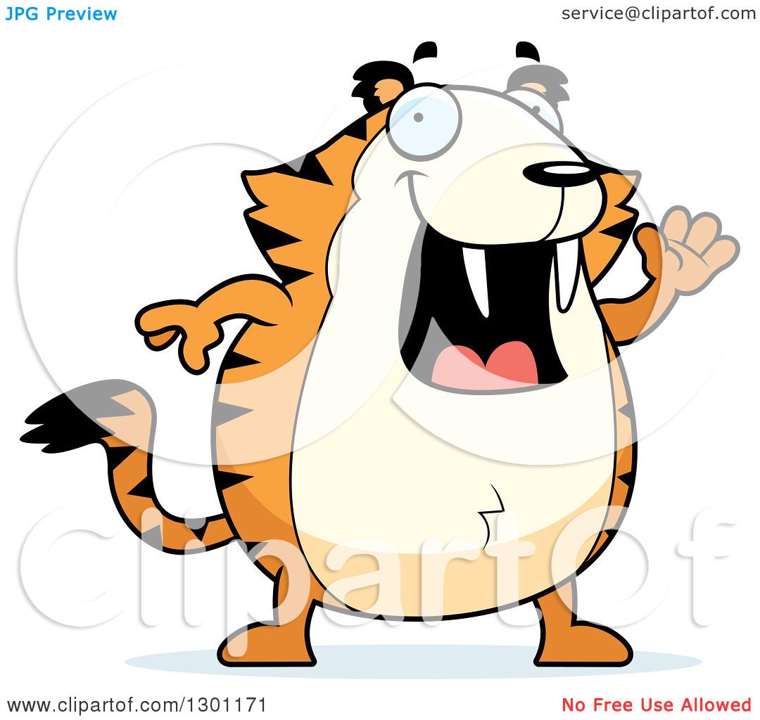 1080x1024 Clipart Of A Cartoon Happy Friendly Chubby Sabertooth Tiger Waving