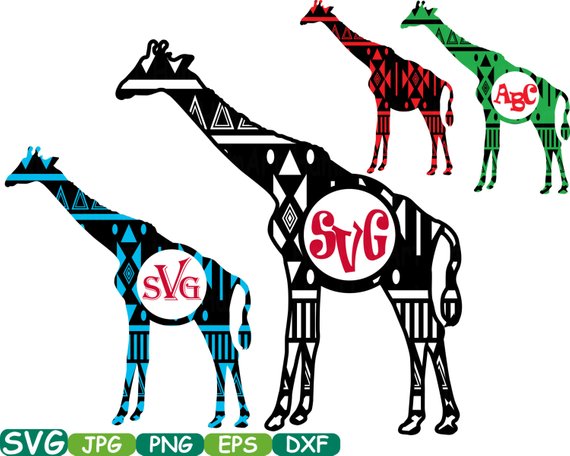 570x456 Aztec Giraffe Safari Monogram Circle Cutting Files Svg Silhouette