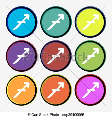 450x470 Sagittarius Icon Sign. Nine Multi Colored Round Buttons . Clip