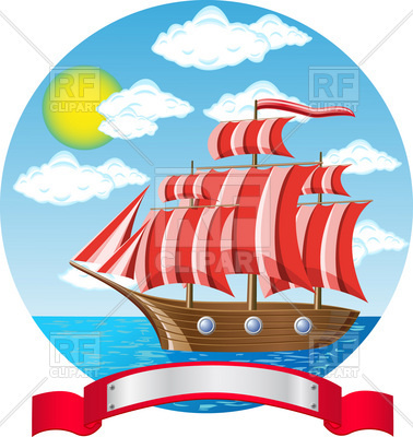 378x400 Old Wooden Sailing Vessel In Sea Royalty Free Vector Clip Art