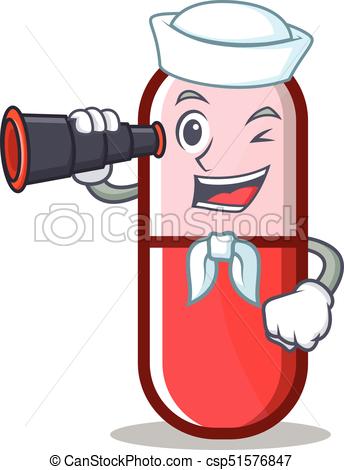344x470 Sailor Pill Capsule Cartoon Character Vector Illustration Eps