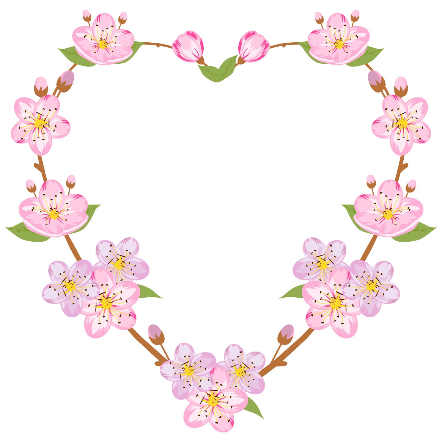 1500x1500 Spring Clipart, Sakura Clipart, Spring Wreath, Heart Wreath
