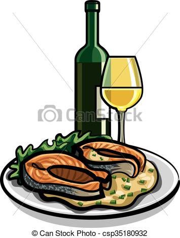 355x470 Grilled Salmon And Wine Vectors