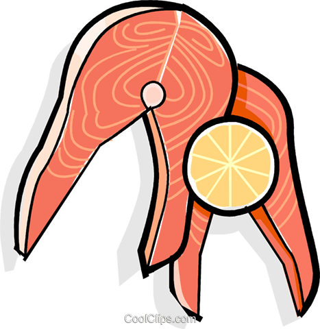 467x480 Salmon Steaks With Lemon Royalty Free Vector Clip Art Illustration