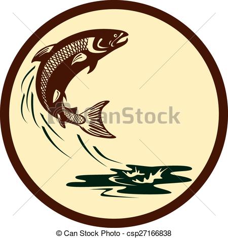 450x470 Atlantic Salmon Fish Jumping Water Retro. Illustration