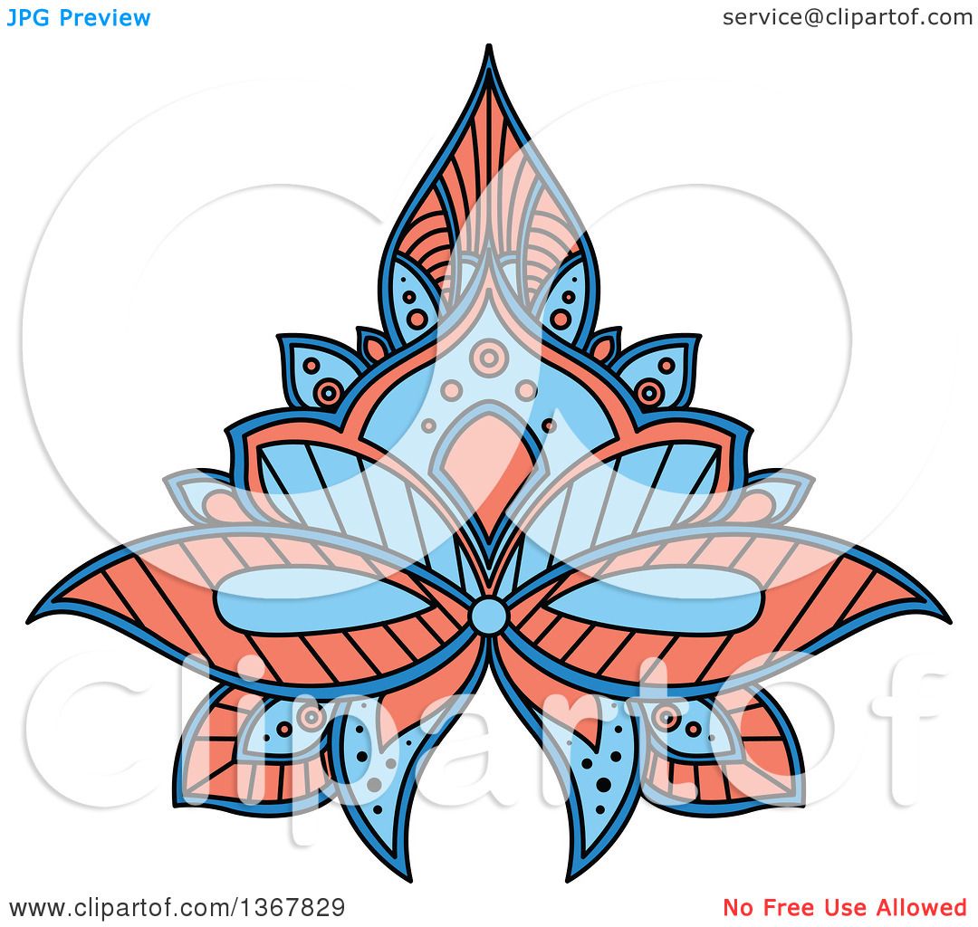 1080x1024 Clipart Of A Blue And Salmon Pink Henna Lotus Flower