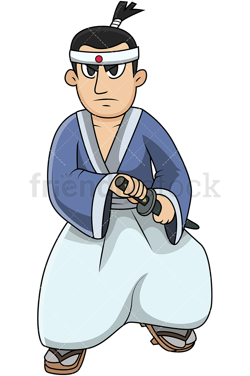 800x1200 Samurai Warrior On Guard Cartoon Vector Clipart