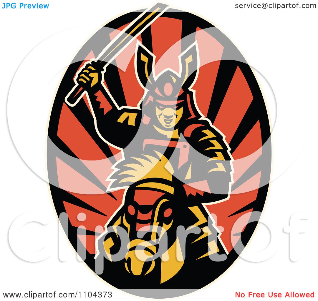 1080x1024 Clipart Retro Samurai Warrior On Horseback With A Raised Katana