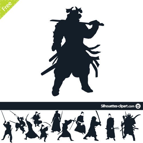 500x500 Samurai Warriors Vector Silhouettes Silhouettes Clipart
