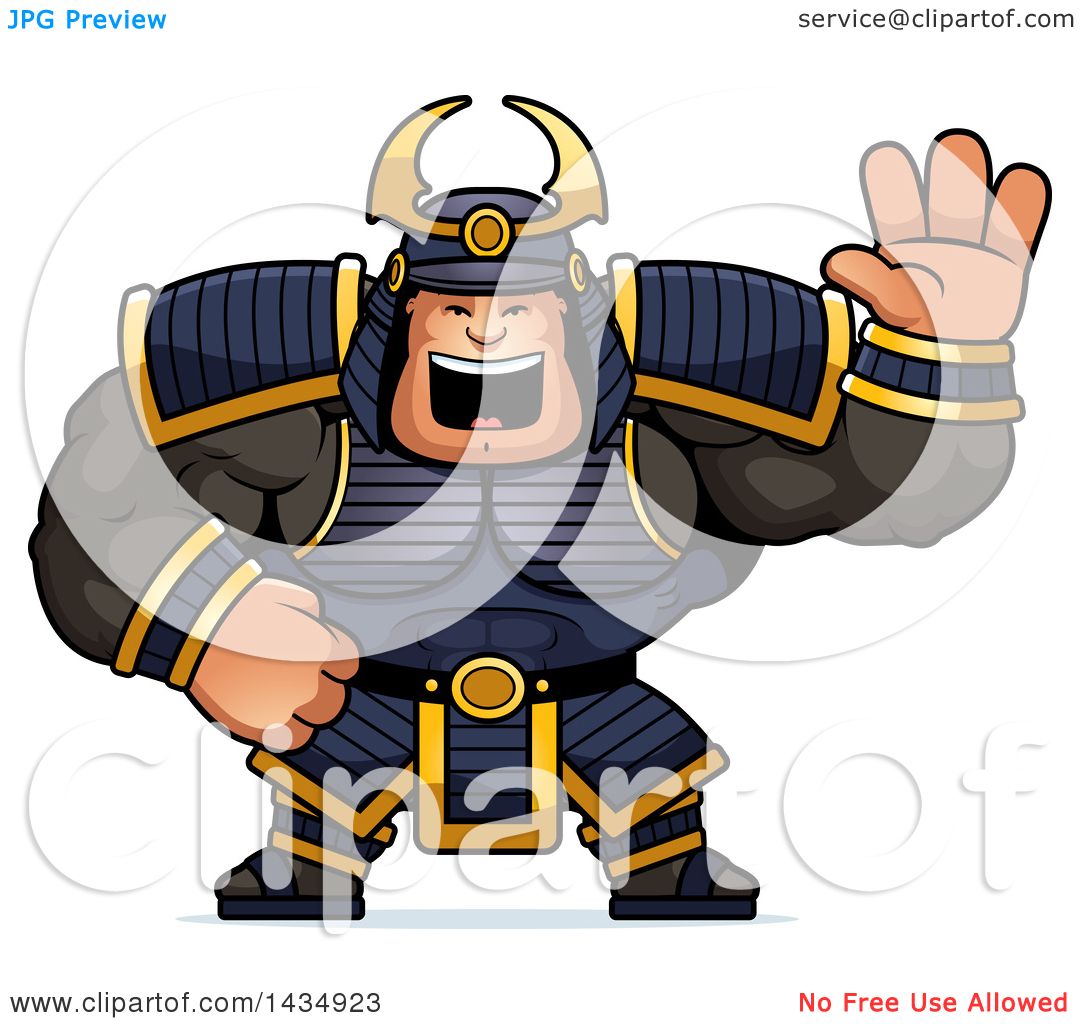 1080x1024 Clipart Of A Cartoon Buff Muscular Samurai Warrior Waving