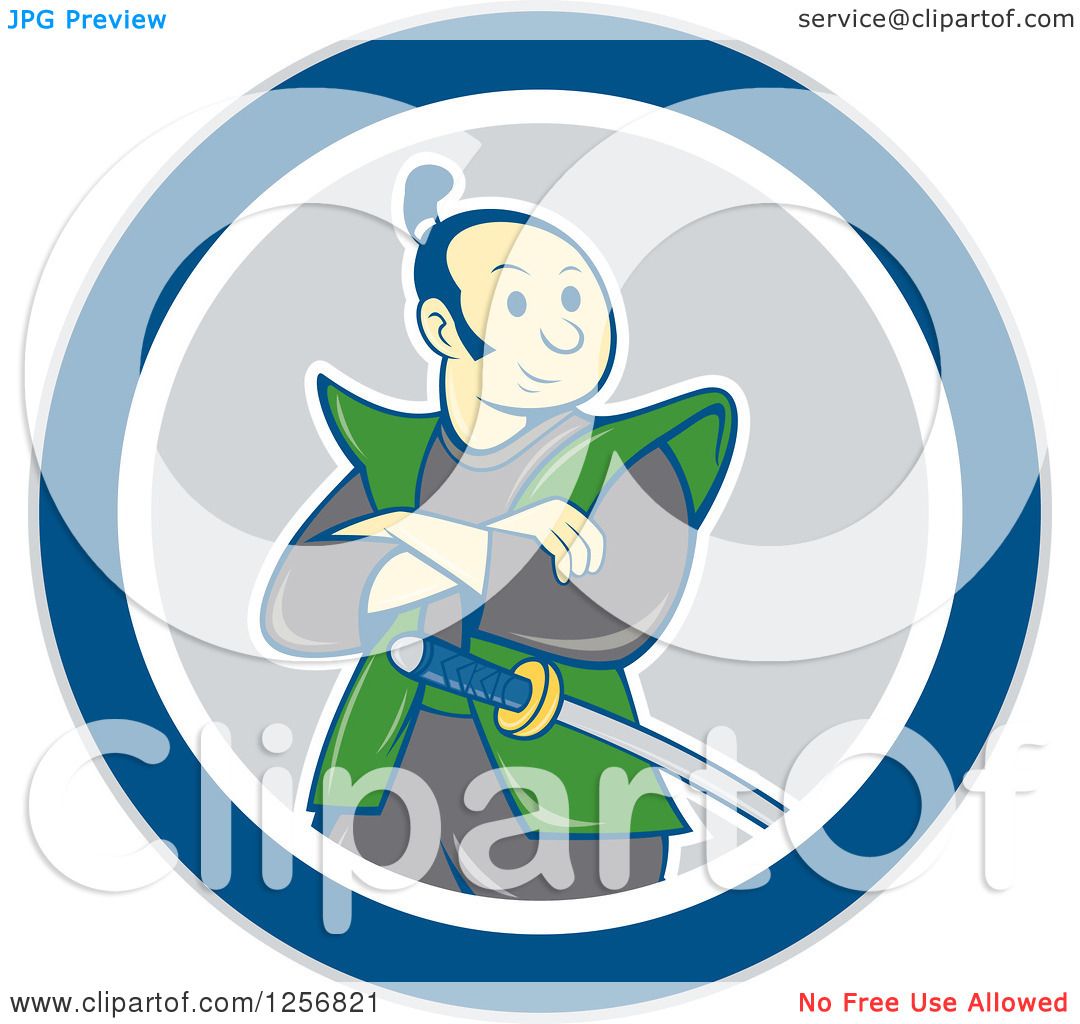 1080x1024 Clipart Of A Cartoon Samurai Warrior With Folded Arms In A Blue