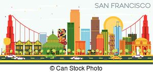 300x141 San Francisco Skyline With Colorful Sky. San Francisco City