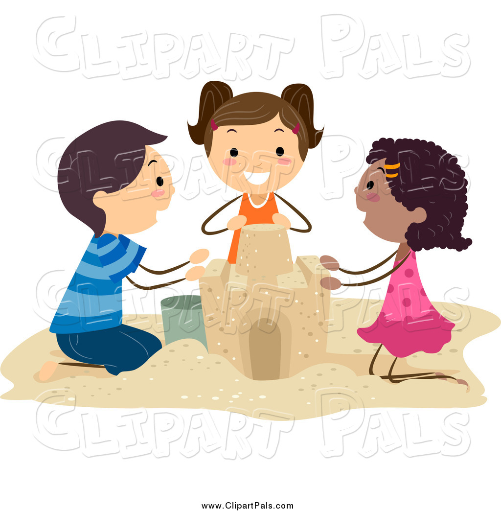 1024x1044 Pal Clipart Of Happy Diverse Stick Kids Building A Sand Castle By