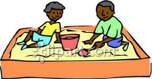 300x156 Two Children Playing In A Sandbox Royalty Free Clipart Picture