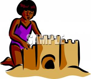 300x259 Clip Art Image A Young Girl Building A Sandcastle At The Beach