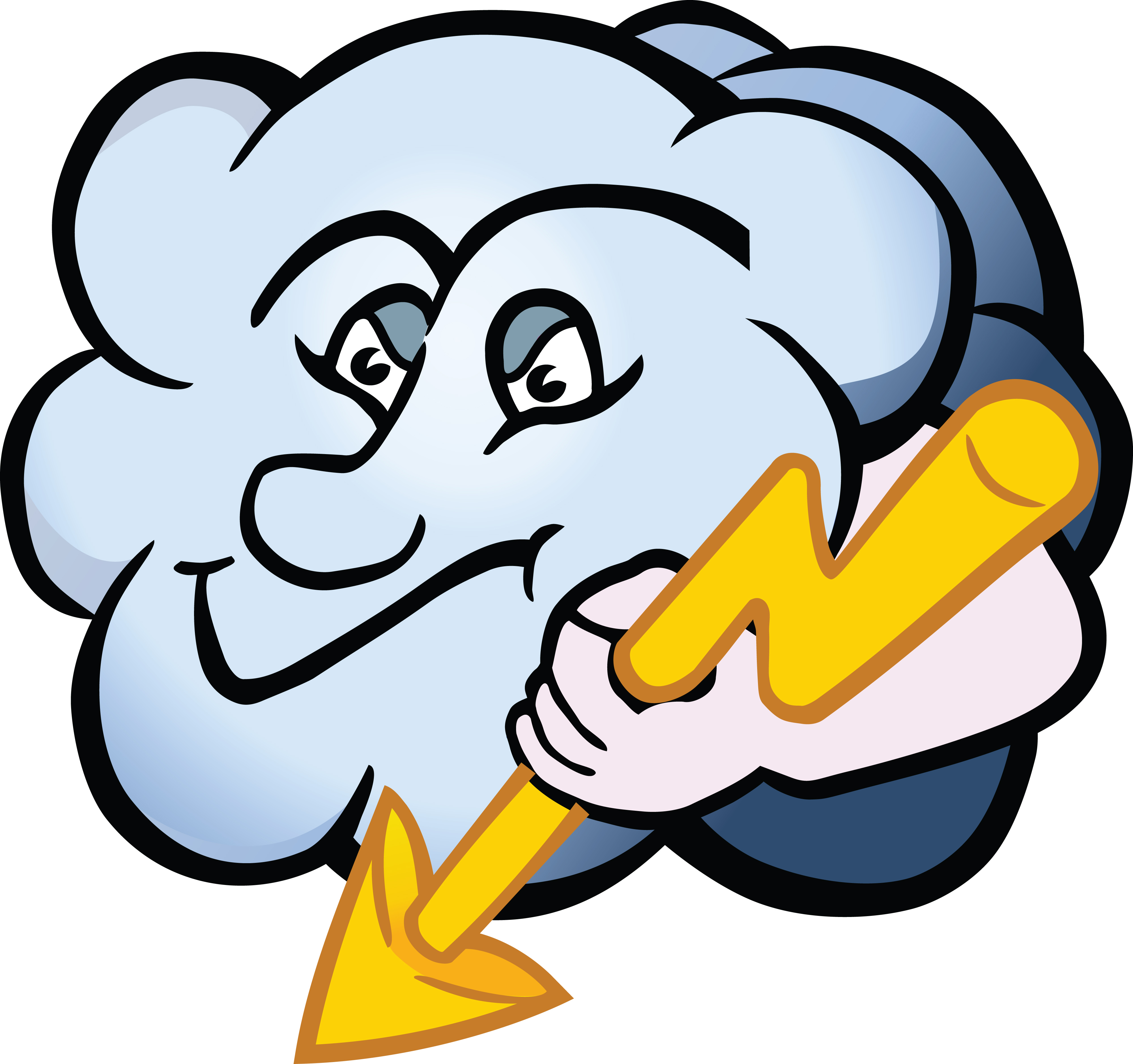 4000x3756 Free Clipart Of A Cloud Character Holding A Lightning Bolt