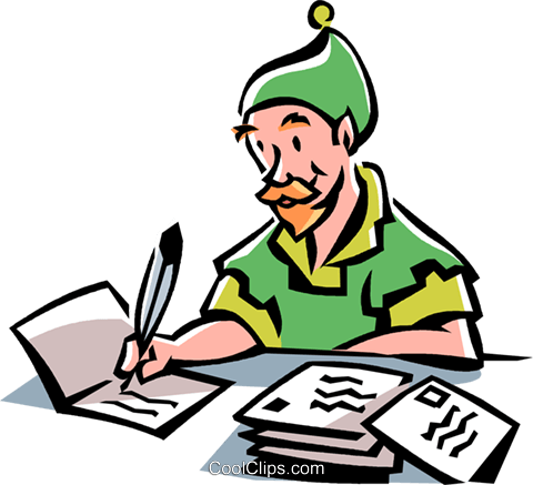 480x437 Elf Writing Christmas Cards Royalty Free Vector Clip Art