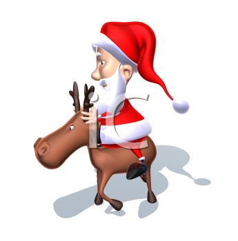 345x350 Picture Of Cartoon Santa Riding On Cartoon Reindeer In