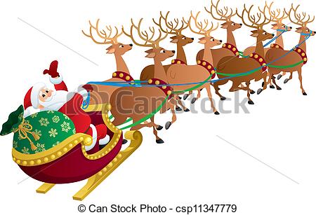 450x307 Santa White. Santa Claus With His Reindeers Isolated