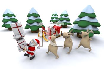 350x233 Santa And His Reindeer Packing The Sleigh