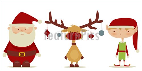 500x250 Illustration Of Retro Santa Claus, Elf, Rudolph