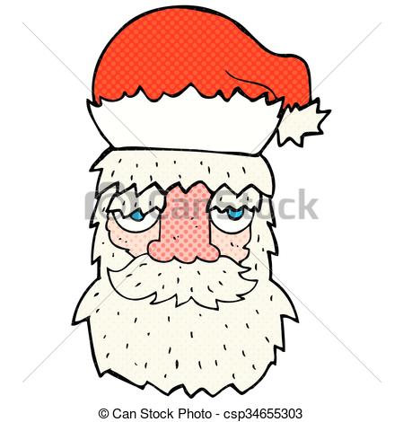 449x470 Freehand Drawn Cartoon Tired Santa Claus Face Vector Clipart