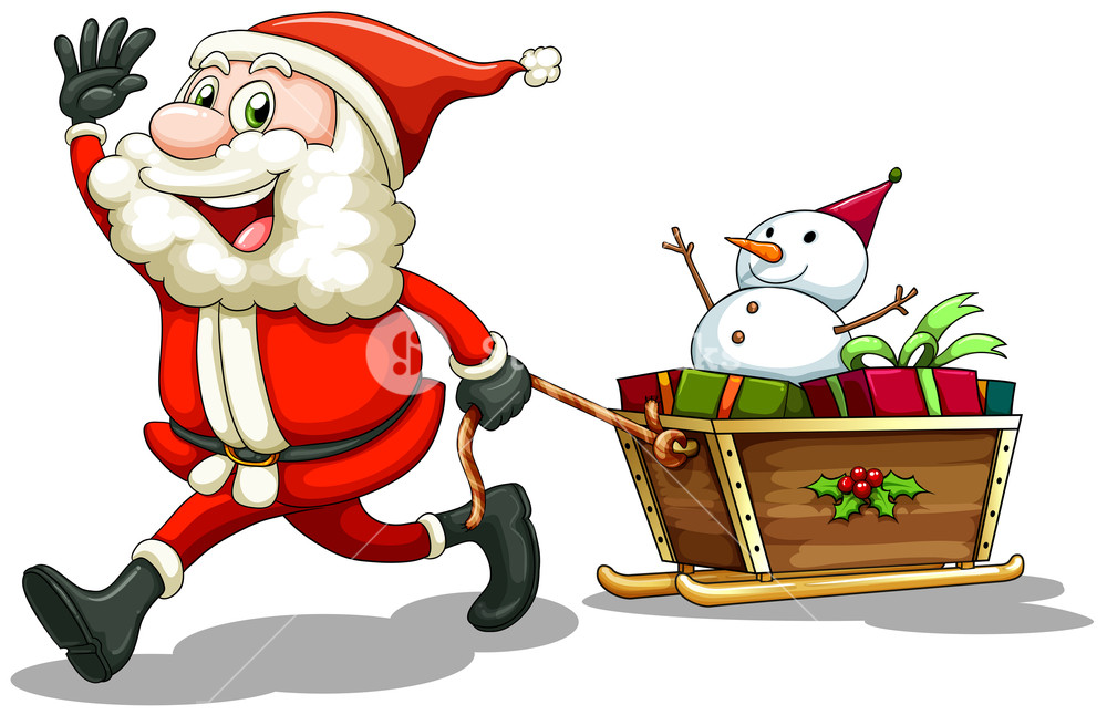 1000x646 Illustration Of A Smiling Santa Pulling A Sleigh On A White