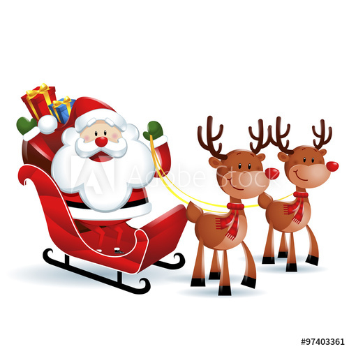 500x500 Santa Claus Riding A Sleigh With Reindeers In White Background