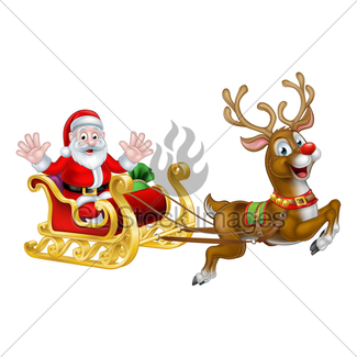 325x325 Santa Reindeer Sleigh Cartoon Christmas Scene Gl Stock Images