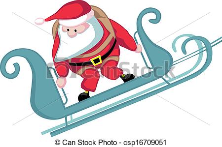 450x299 Santa Skydiving. Cartoon Santa In Sleigh Before Parachute