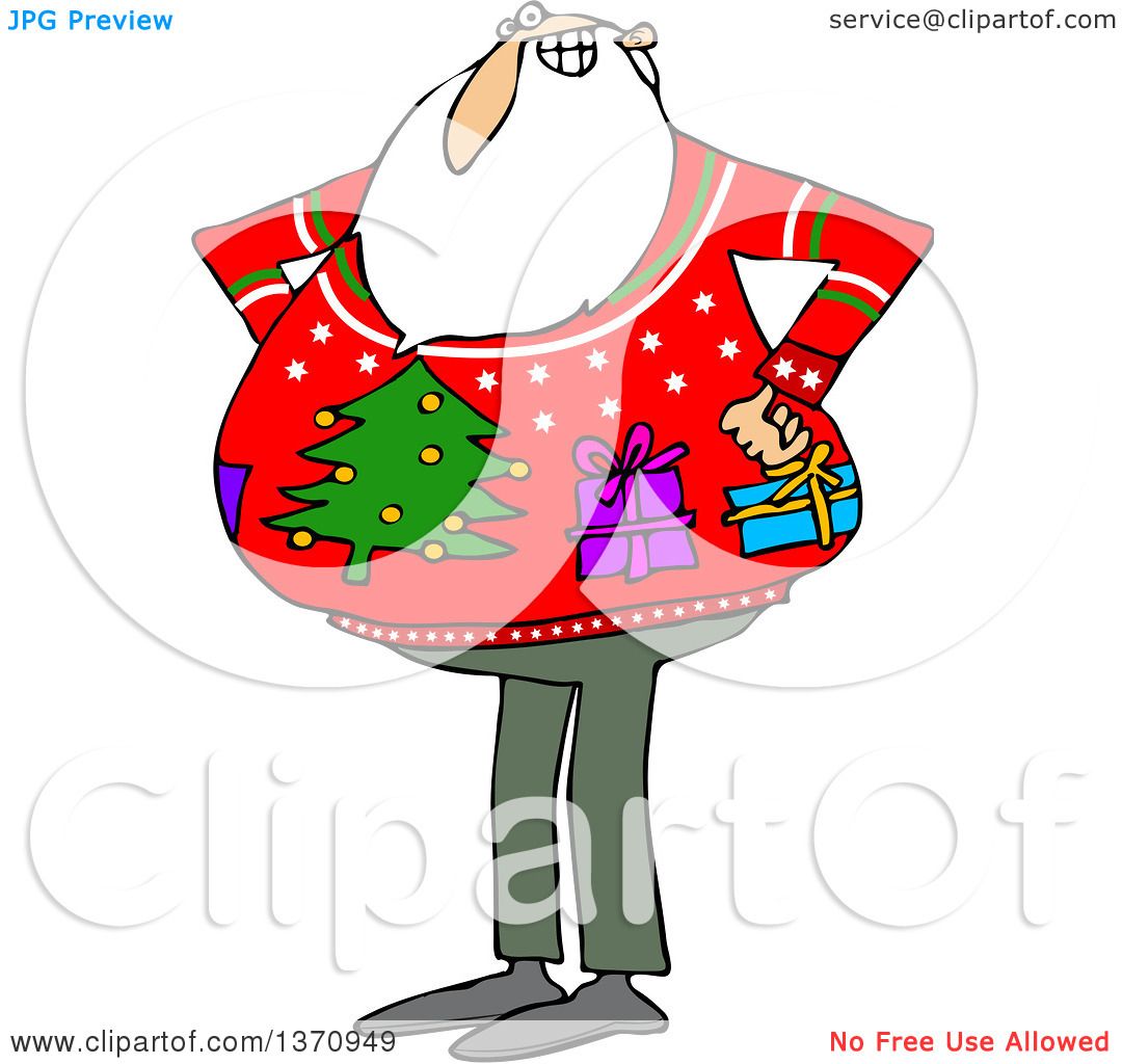 1080x1024 Clipart Of A Cartoon Santa Claus Wearing An Ugly Christmas Sweater