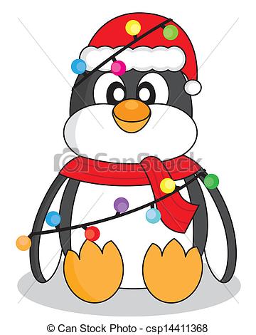 360x470 Penguin With Christmas Lights Penguin Dressed As Santa Clip